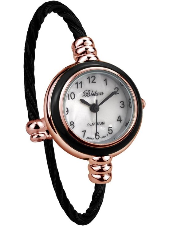 Women\'s Rose Gold Black Analog Elegant Cable Cuff Arabic Numbers Bracelet Watch main image 6